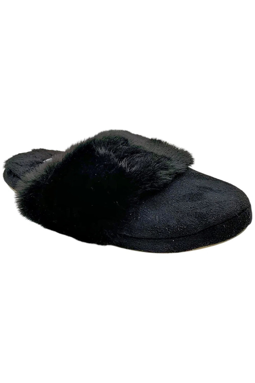 Comfort Code Microsuede Faux Fur Scuff Slipper Black -